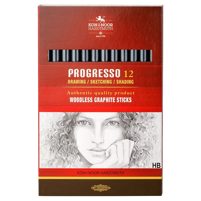 Creion grafit Koh-I-Noor Progresso K8911, HB - 8B, pentru desen tehnic, corp rotund integral din mina, fara lemn, set 12 buc