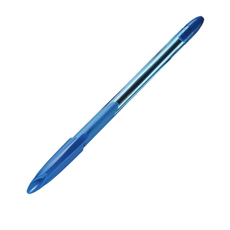 Pix cu bila Keyroad Softjet KR971821, 1.0mm, cu capac, corp albastru semitransparent, grip cauciucat, scris albastru
