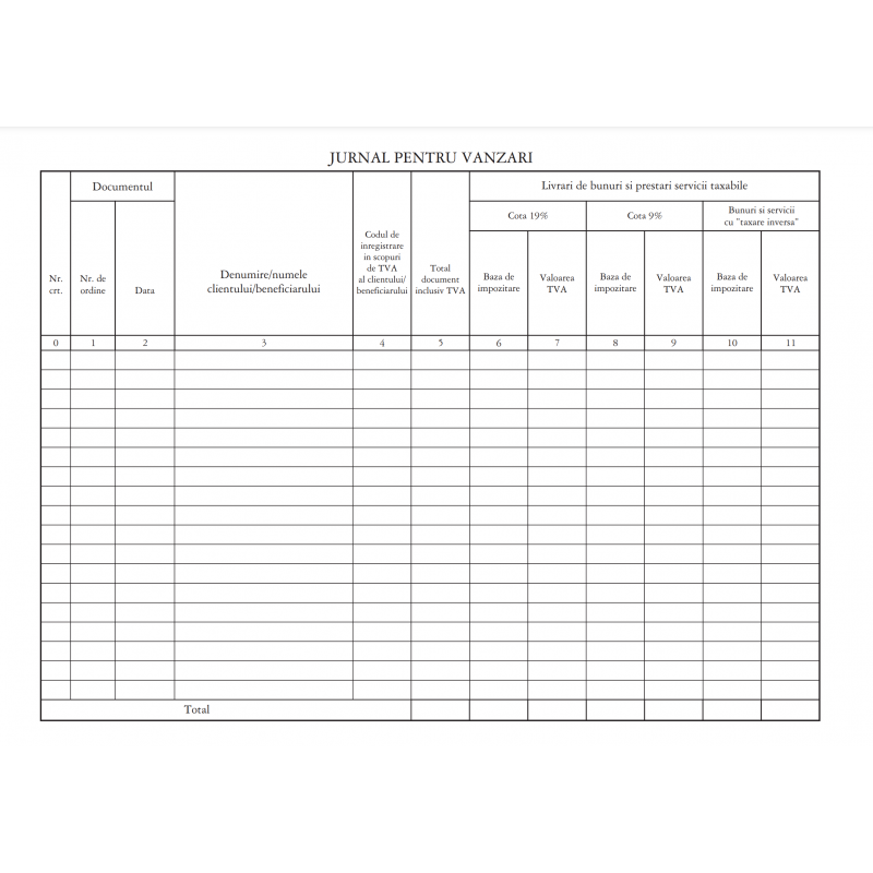 Tipizat - registru jurnal vanzari - A4, landscape, simplu, carnet 100 file