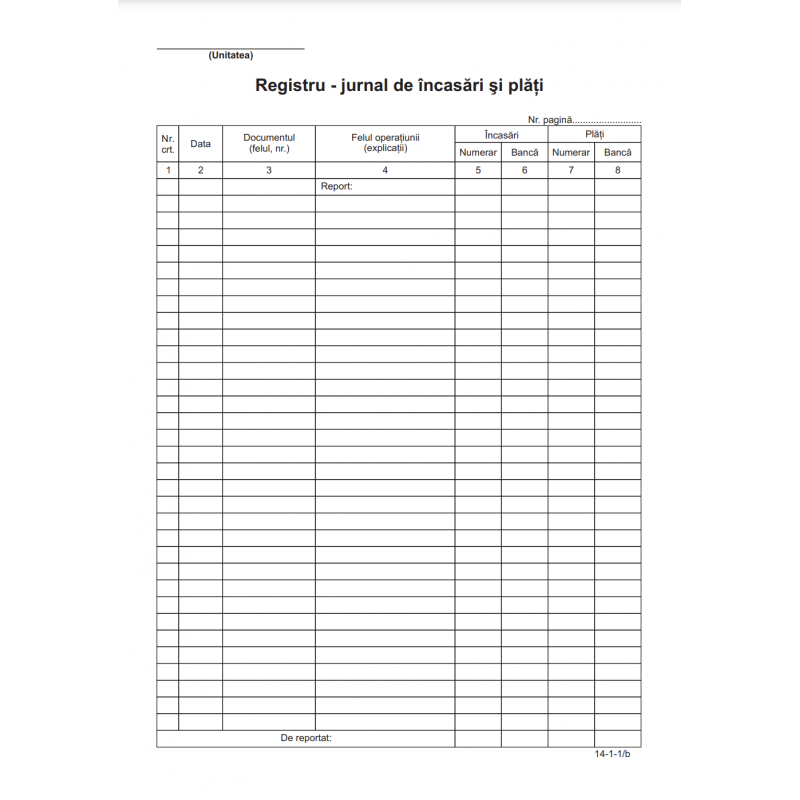 Tipizat - registru jurnal incasari si plati - A4, portret, simplu, 100 file
