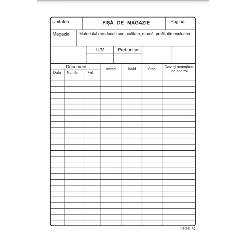 Tipizat - fisa magazie - A5, 230g/mp