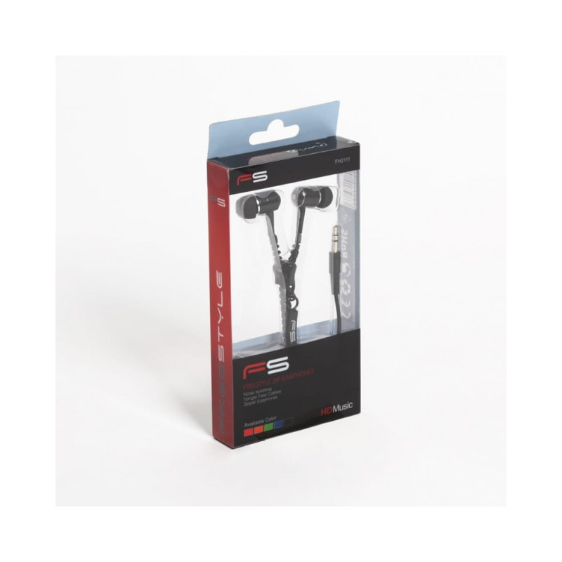 Casti in-ear cu fir Freestyle FH2111, jack 3.5mm, cu microfon, buton on/off, cablu 1.25m cu fermoar, +2 seturi de dopuri,