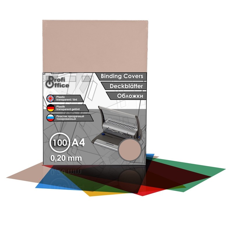 Coperta indosariere A4 ProfiOffice, PVC fumuriu, transparent, 0.20mm, top cu 100 coli
