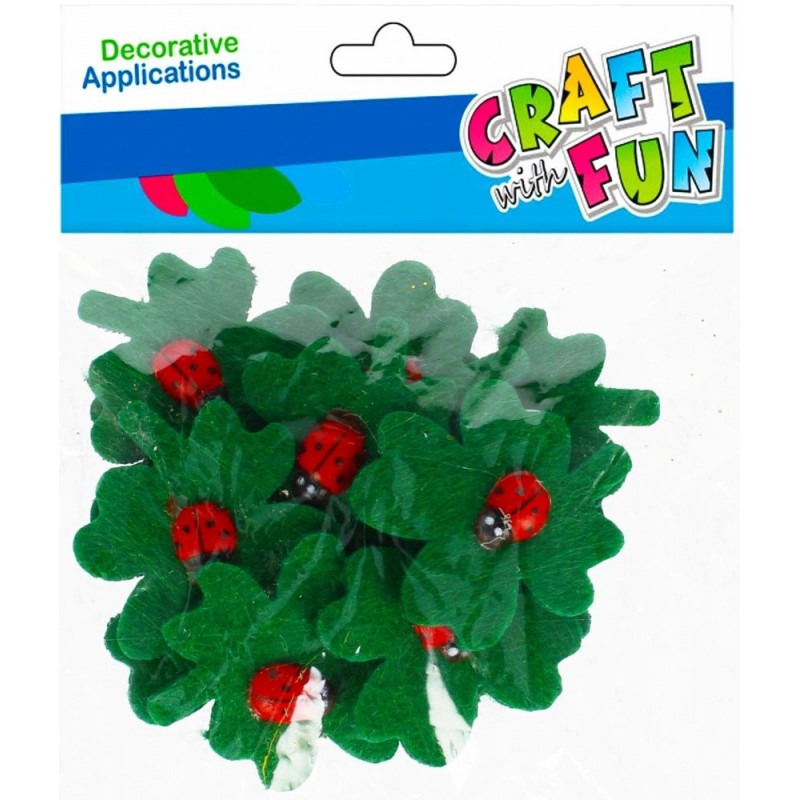 Accesorii creatie - trifoi cu buburuze fetru, autoadeziv, set 12 buc, 10x12cm, Craft with Fun, 501385