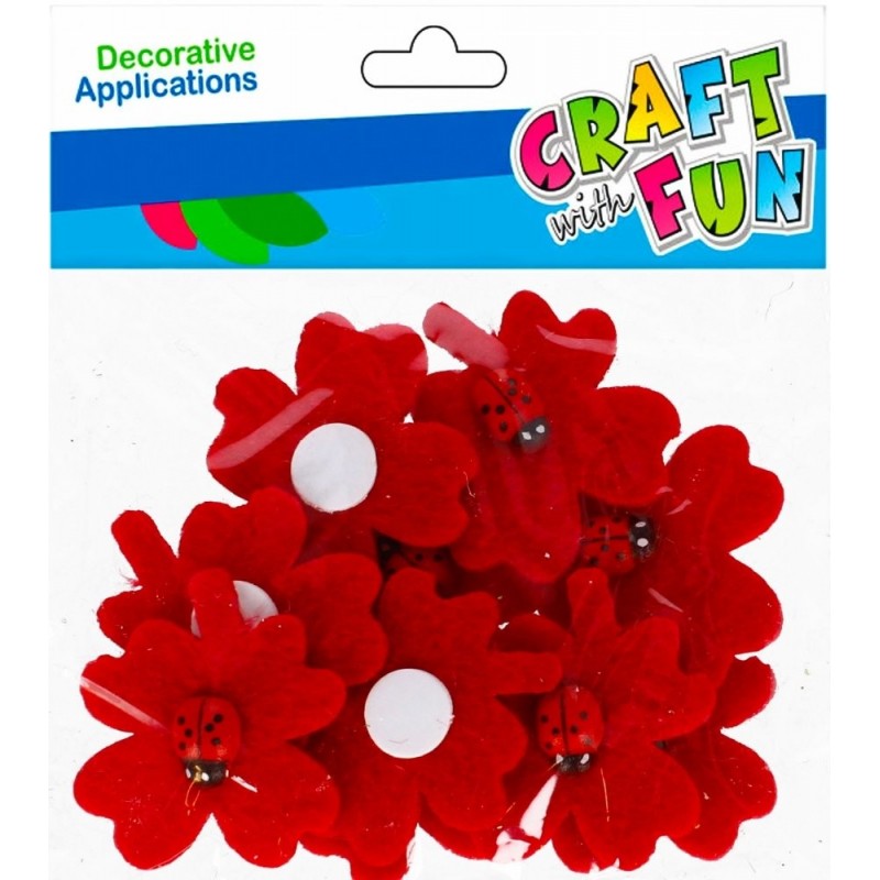 Accesorii creatie - trifoi cu buburuze fetru, autoadeziv, set 12 buc, 10x12cm, Craft with Fun, 501381