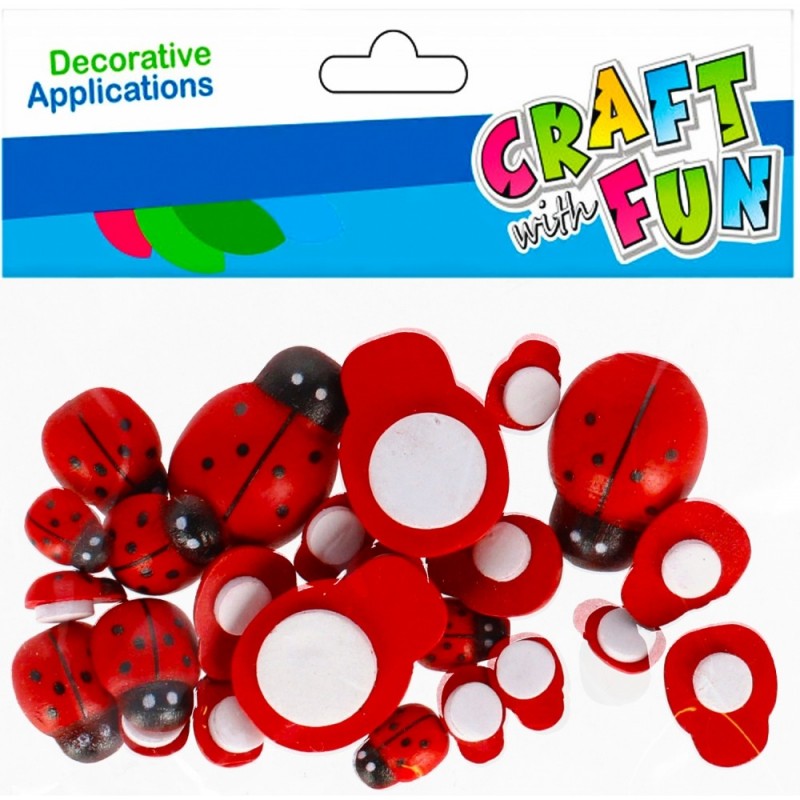 Accesorii creatie - buburuze plastic, diverse dimensiuni, set 28 buc, 10x13 cm, Craft with Fun, 501442