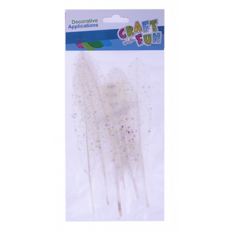 Accesorii creatie - pene, albe confetti, 18-20cm, set 6 buc, 12x27x1 cm, Craft with Fun, 463669