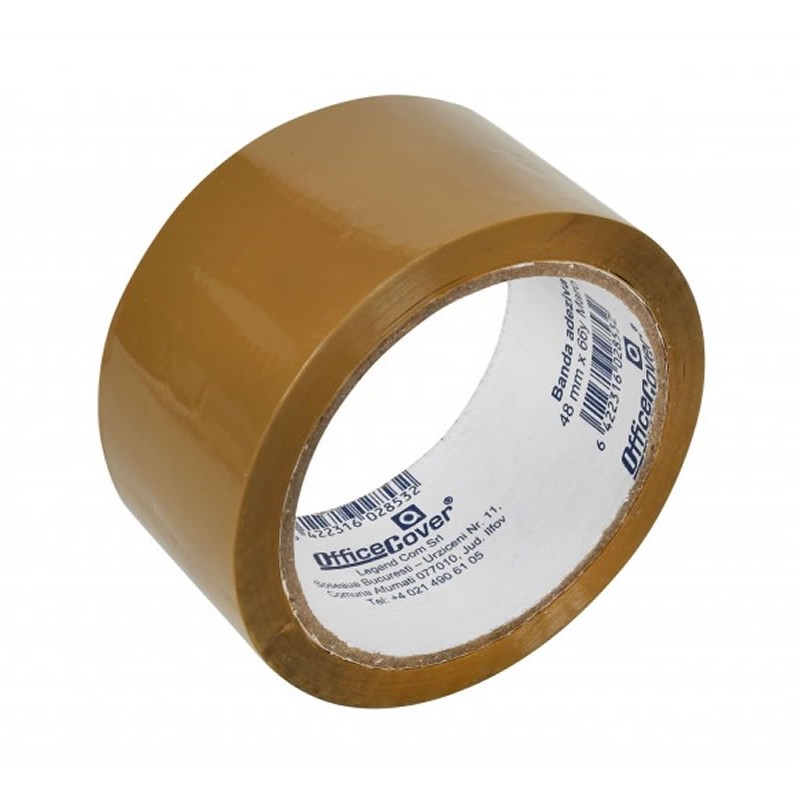 Banda adeziva Office-Cover, pentru ambalare, 48mm x 66yard, maro, acrilic