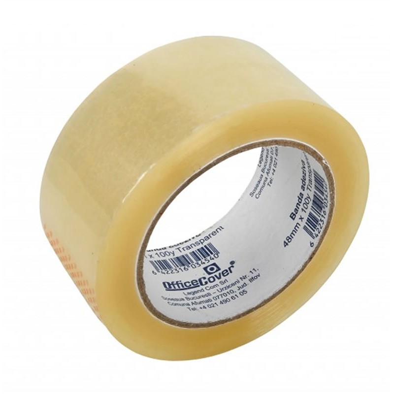 Banda adeziva Office-Cover, pentru ambalare, 48mm x 100yard, transparent, acrilic