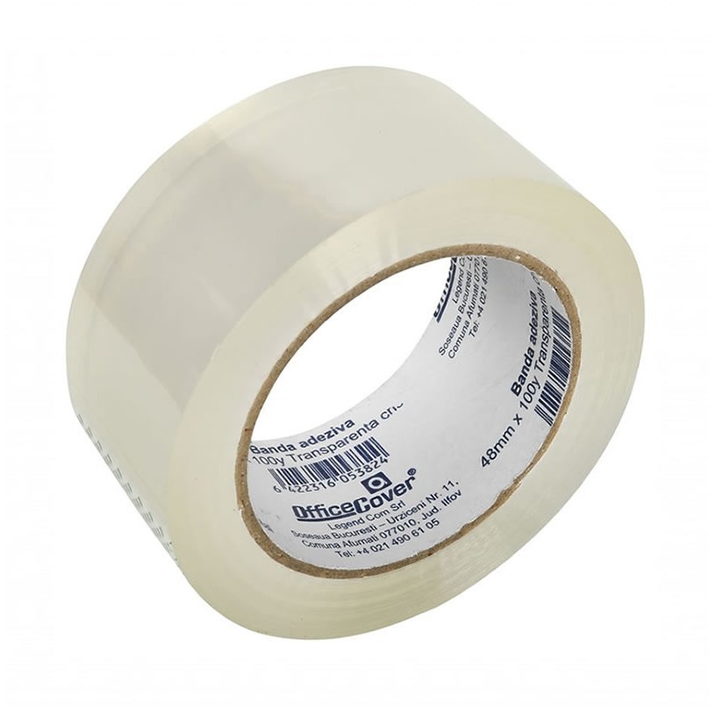 Banda adeziva Office-Cover SUPER CLEAR, pentru ambalare, 48mm x 100yard, transparent