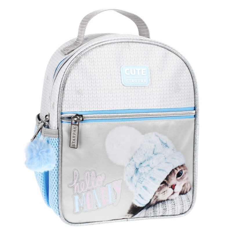 Ghiozdan Starpak Kitty, 1 compartiment, 3 buzunare, gri cu bleu, 485895