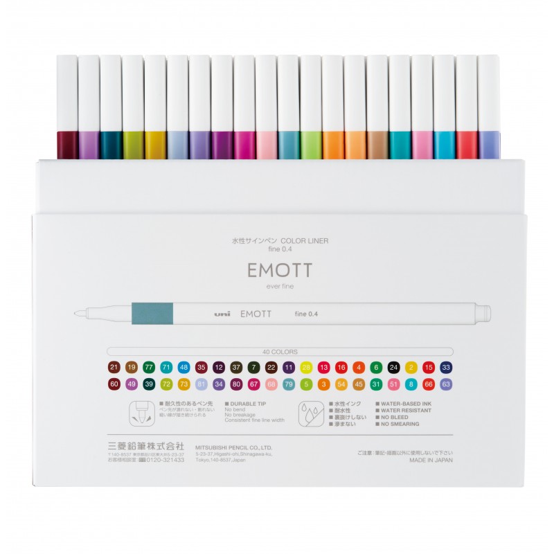Fineliner UNI EMOTT PEM-SY, 0.4mm, set 40 culori