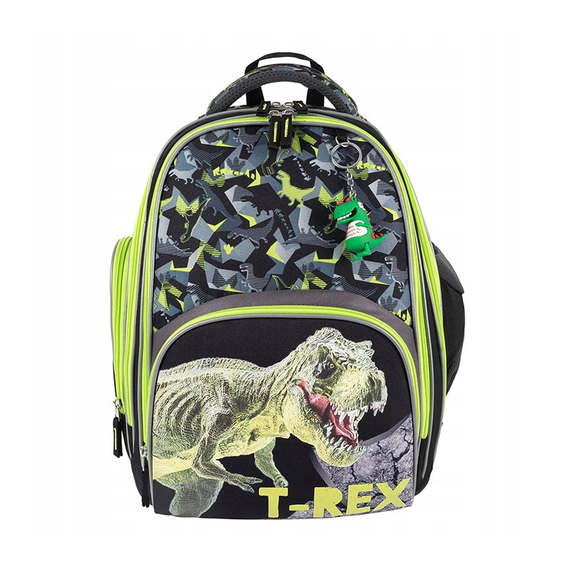 Ghiozdan St.Majewski Bambino TRex, 2 compartimente, 2 buzunare, negru cu verde, 650512
