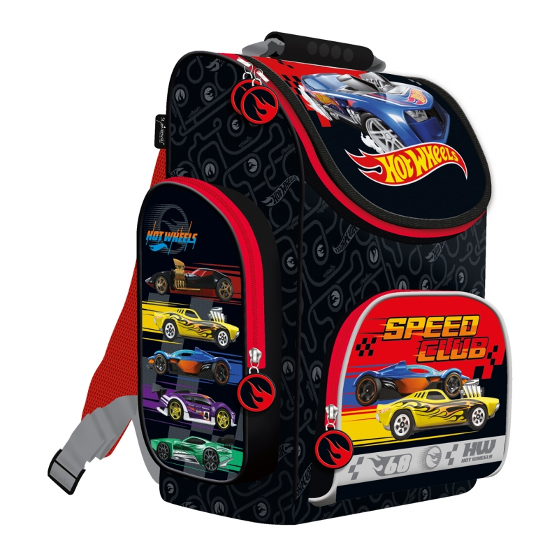 Ghiozdan St.Majewski Hot Wheels, 1 compartiment, 3 buzunare, negru, 650796