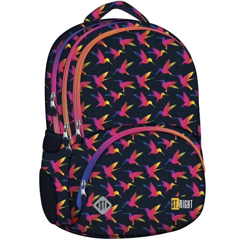 Ghiozdan St.Majewski St.Right Rainbow Birds, 2 compartimente, 4 buzunare, negru cu rosu, BP-07 / 622497