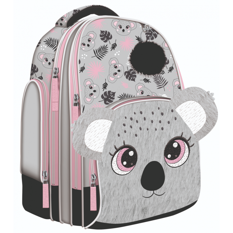 Ghiozdan St.Majewski Bambino Koala, 2 compartimente, 3 buzunare, gri cu roz, 657177