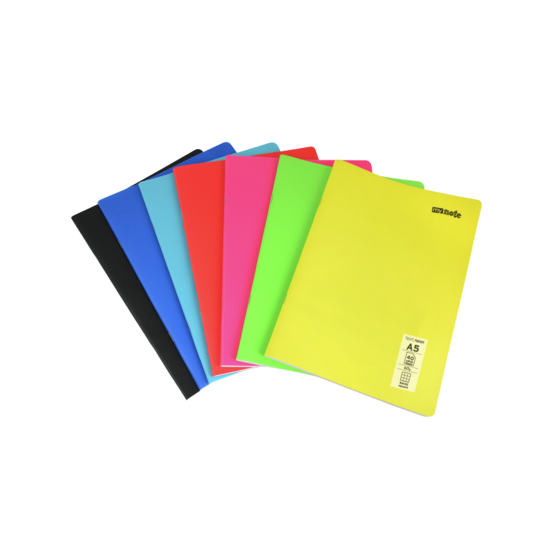 Caiet scolar A5 Mynote Text Neon, 60 file, matematica, colturi rotunjite, coperta plastic, diverse culori, MTXNE-A560-K