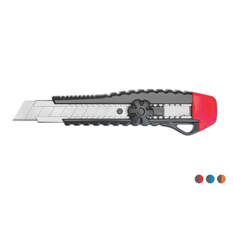 Cutter Kangaro Miles FR1803/Y, lama 18mm, plastic, profesional, blocare manula, 2 lame extra, diverse culori