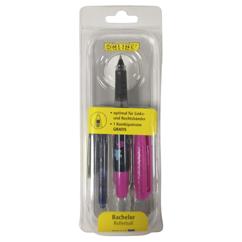 Roller Online Bachelor 54074, 0.7mm, ideal pentru stangaci, corp plastic diverse culori, blister (+1 rezerva)