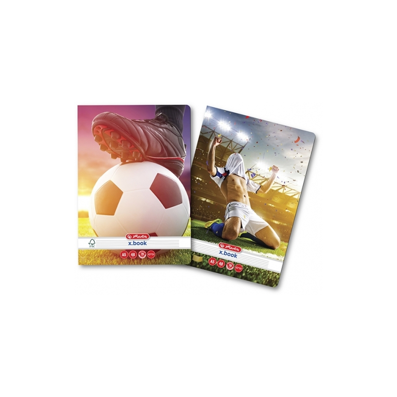 Caiet scolar A5 Herlitz X.Book Fotbal, 48 file, dictando, colturi rotunjite, 9489040