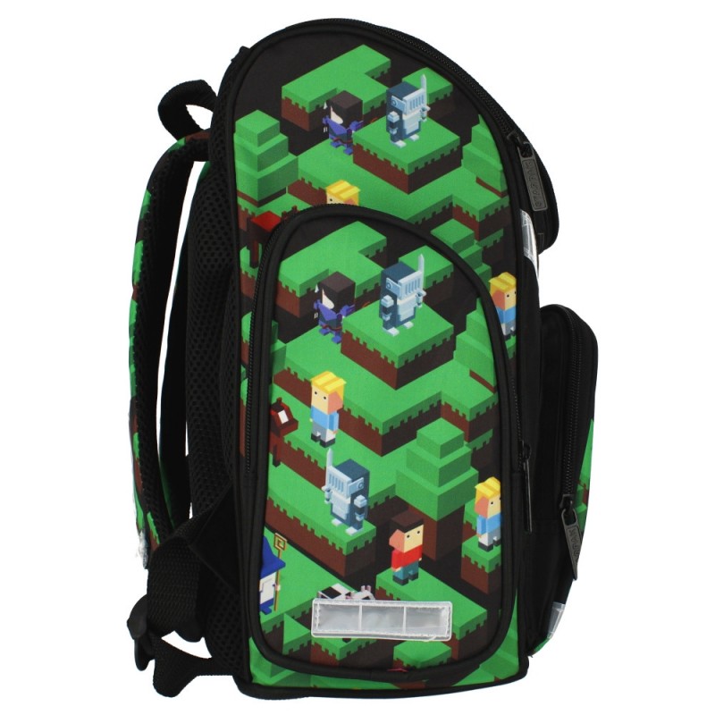 Ghiozdan Starpak Pixel Game, 1 compartiment, 3 buzunare, negru cu verde, 507274
