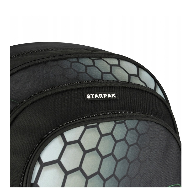 Ghiozdan Starpak Football, 3 compartimente, 2 buzunare, negru cu verde, 506122
