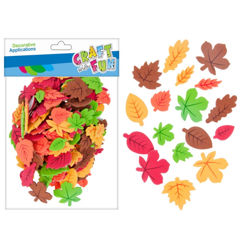 Forme decorative - hartie gumata autoadeziva - frunze, diverse culori, set 180 buc, Craft with Fun, 463846