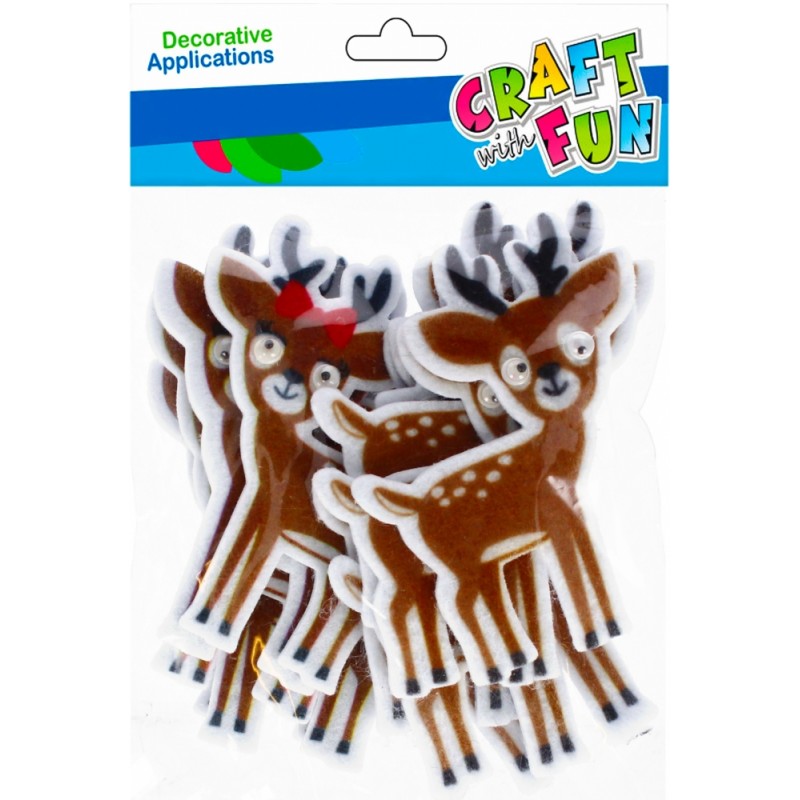 Accesorii creatie - caprioara fetru autoadeziv, set 12 buc, Craft with Fun, 501354