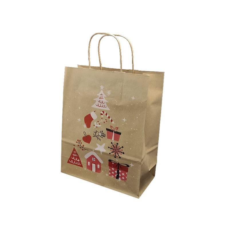 Punga cadou Craciun Colorarte 24254, B5, 18x22x8cm, 90g/mp, kraft, manere din hartie rasucita, motive de Craciun