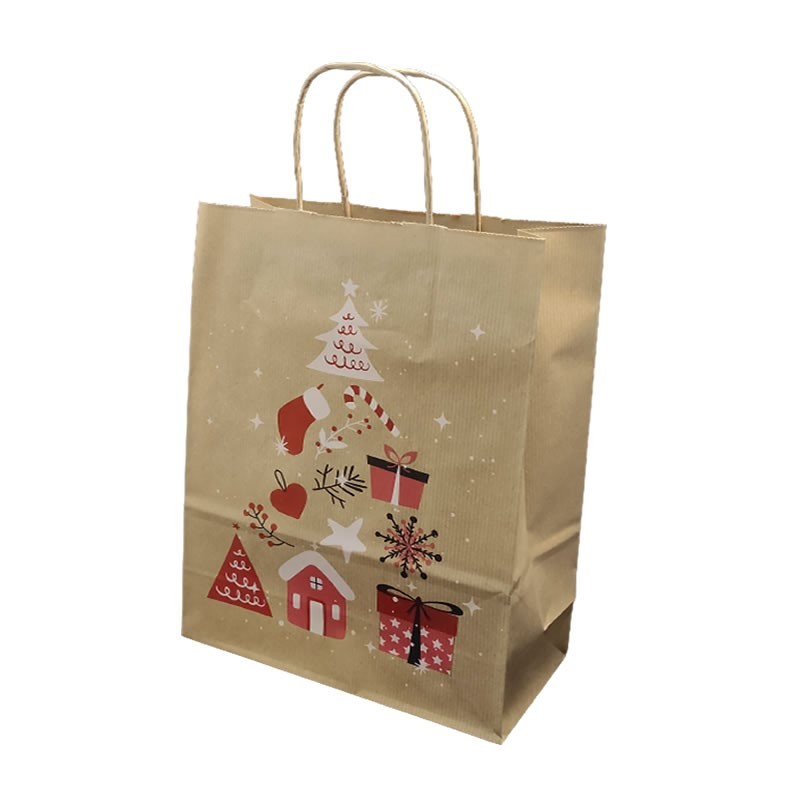 Punga cadou Craciun Colorarte 24255, B4, 26x35x12cm, 90g/mp, kraft, manere din hartie rasucita, motive de Craciun