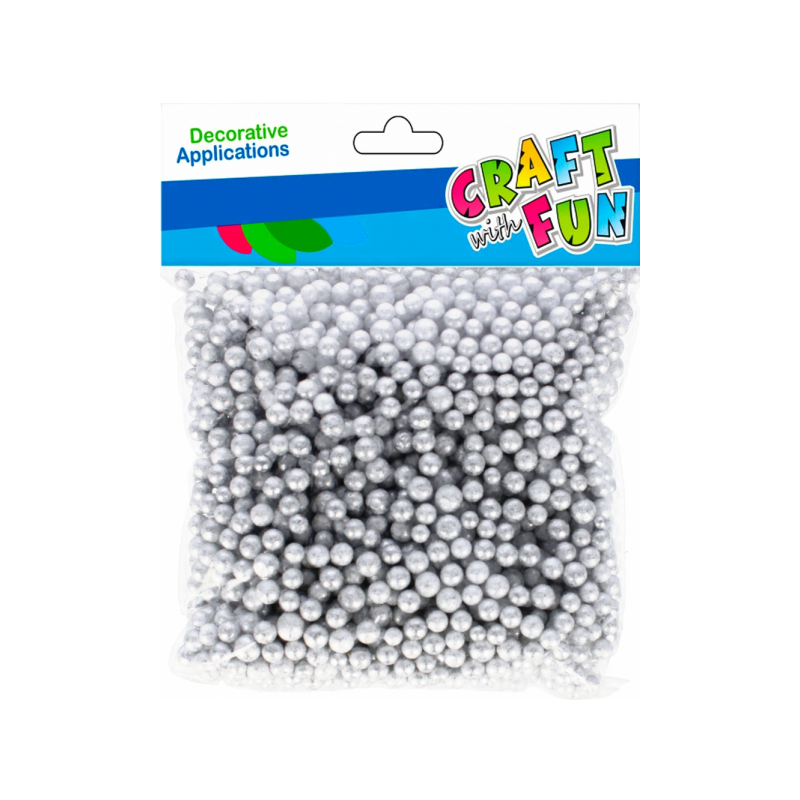 Bile polistiren uni, 7mm, argintiu, Craft with Fun, 501465