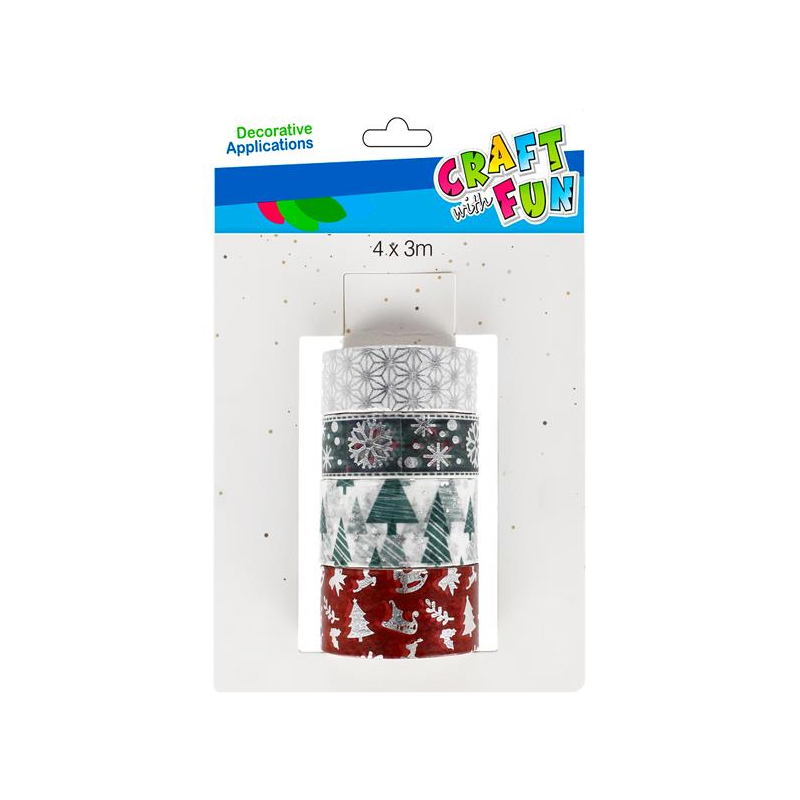 Banda decorativa - motive Craciun, 1-2cm x 4m, diverse culori, set 4 buc, Craft with Fun, 521569