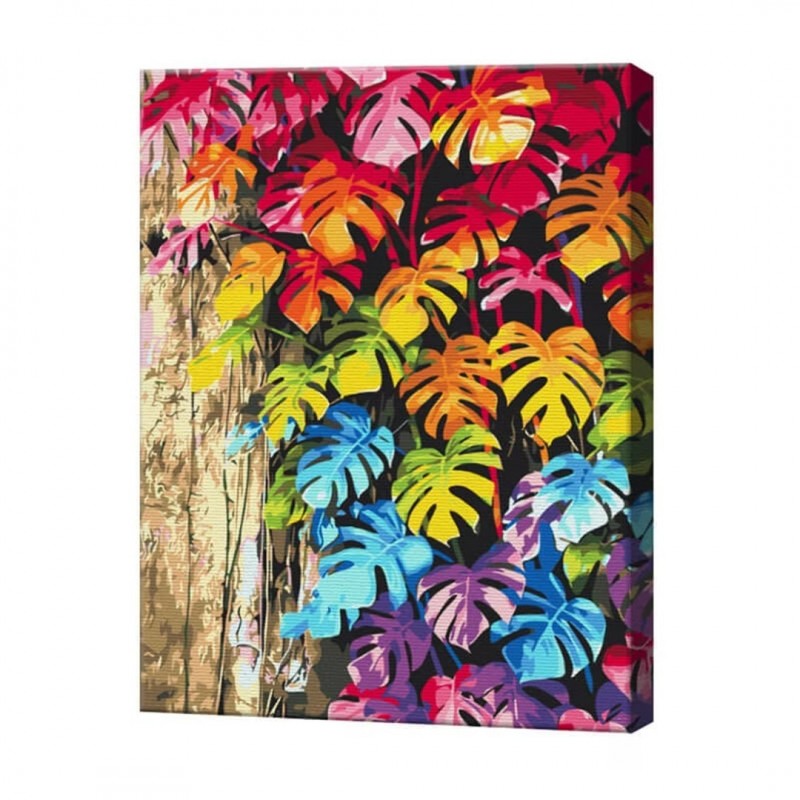 Set Pictura pe numere 40x50cm, Atelier - Frunze colorate - panza, cadru de lemn, pensule, culori acrilice, ATPBN32082