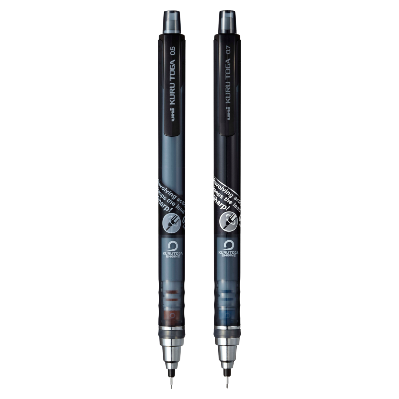 Creion mecanic UNI KURU TOGA, 0.5mm / 0.7mm, cu mecanism autoascutire, corp plastic, cu guma de sters