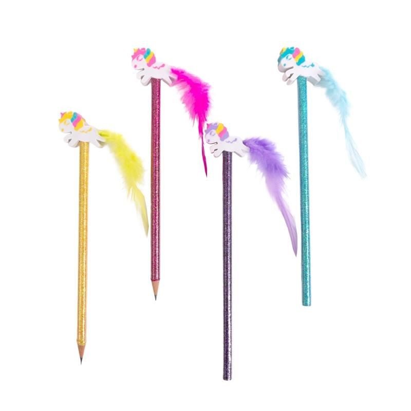 Creion grafit Trendhaus CH30592, HB, cu guma de sters unicorn, diverse culori