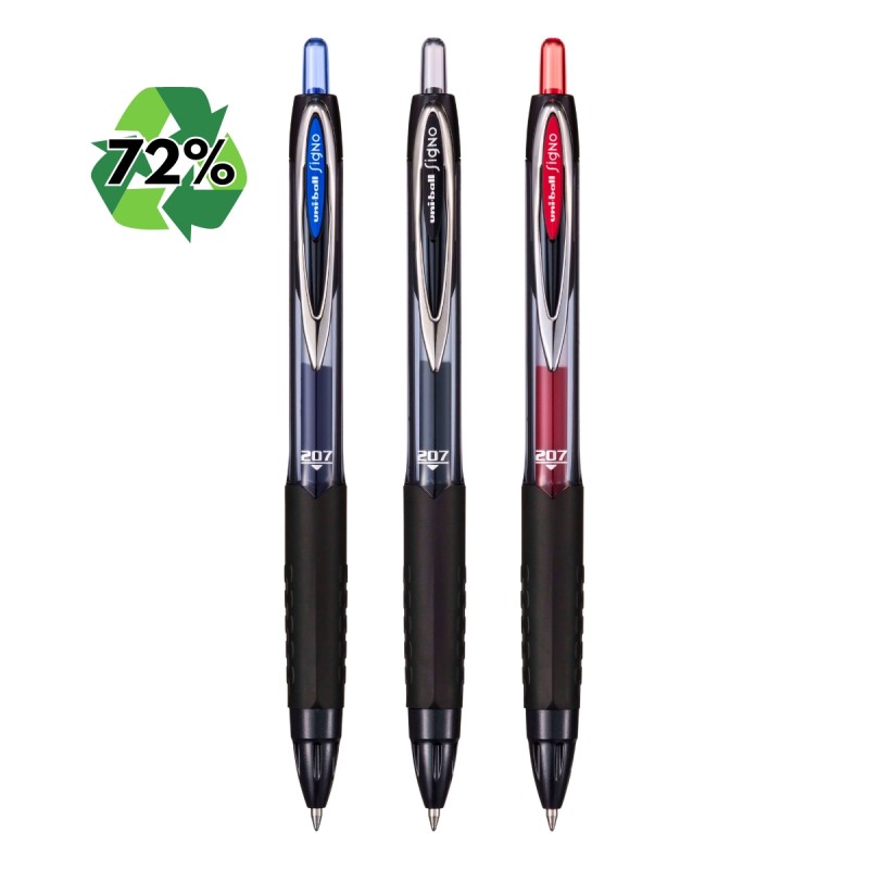 Pix cu gel Uni-ball Signo UMN-207E, 0.7mm, cu mecanism, 72% din materiale reciclate, grip cauciucat, scris diverse culori