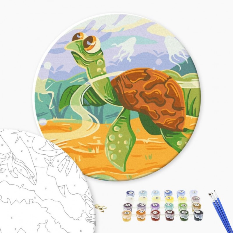 Set pictura pe numere 30x30cm, Brushme - Broscuta testoasa - pensule, culori, RC00064M