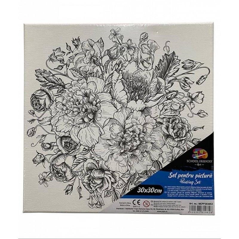 Set pictura pe panza imprimata 30x30cm, Pigna - Flori - acuarele, pensule, accesorii, PP303053