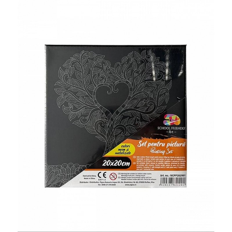 Set pictura pe panza neagra imprimata 20x20cm, Pigna - Pom mandala - acuarele, pensule, accesorii, PP202N91