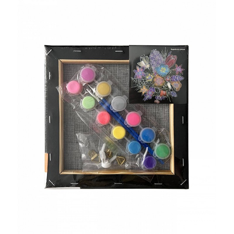 Set pictura pe panza neagra imprimata 20x20cm, Pigna - Flori - acuarele, pensule, accesorii, PP202N92