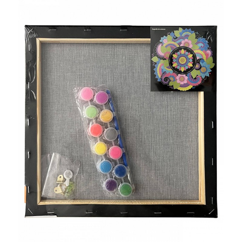 Set pictura pe panza neagra imprimata 30x30cm, Pigna - Mandala - acuarele, pensule, accesorii, PP303N97