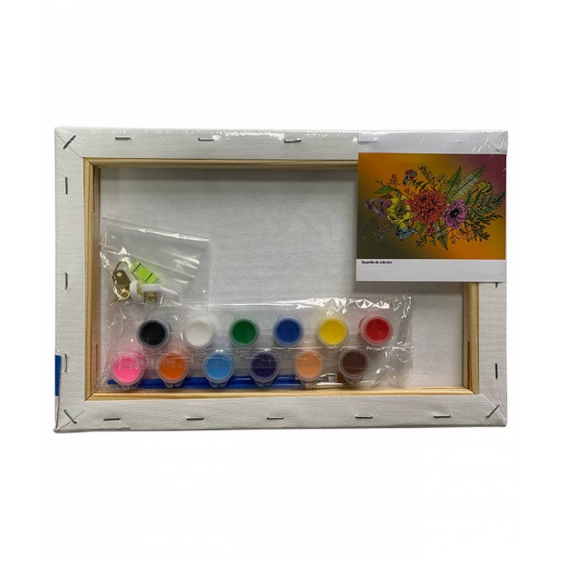 Set pictura pe panza imprimata 20x30cm, Pigna - Flori - acuarele, pensule, accesorii, PP203046