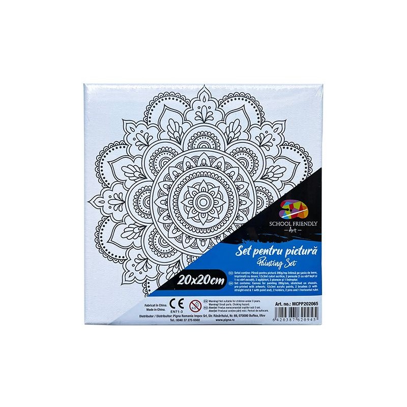 Set pictura pe panza imprimata 20x20cm, Pigna - Mandala - acuarele, pensule, accesorii, PP202065