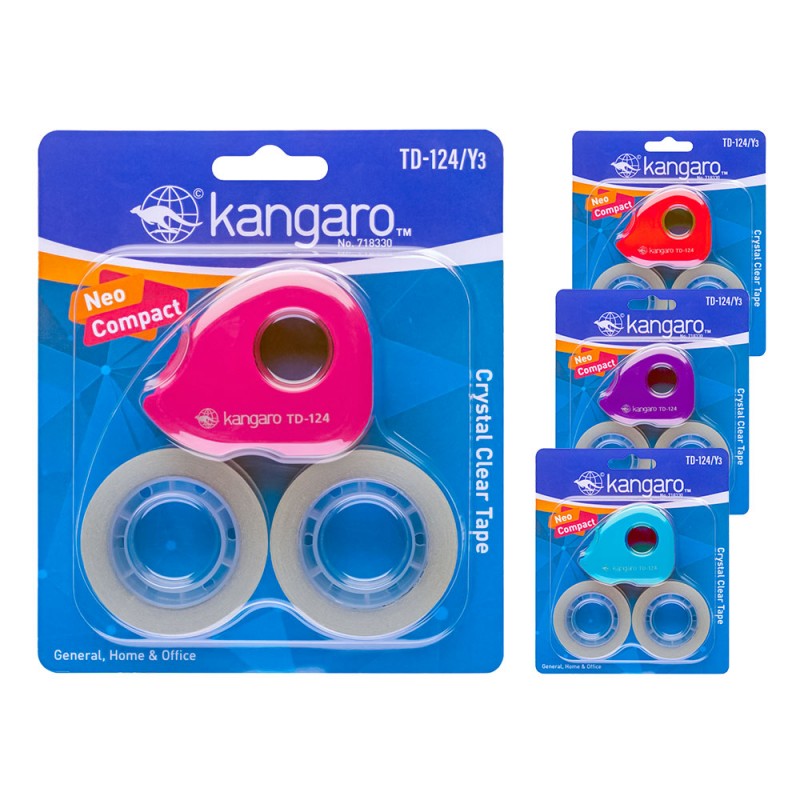 Dispenser birou Kangaro mini TD-124/Y3, cu 2 benzi adezive transparente incluse, diverse culori