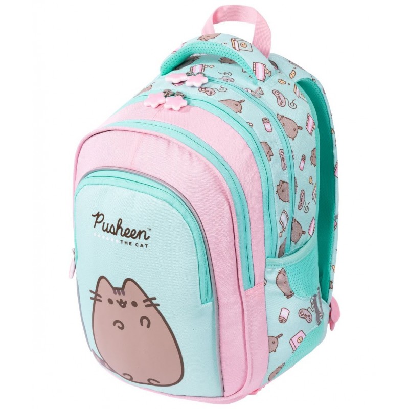 Ghiozdan St.Majewski Pusheen, 40cm, 4 compartimente, verde menta cu roz, BPL58 / 663178