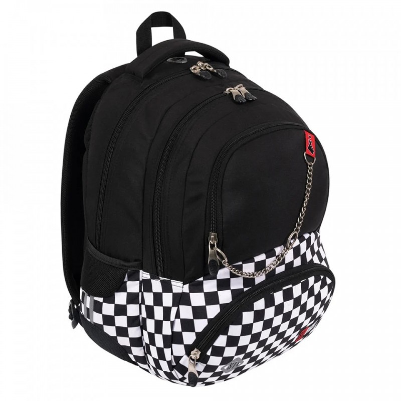 Ghiozdan St.Majewski St.Right Pop Chain, 39cm, 3 compartimente, negru cu alb, 653605