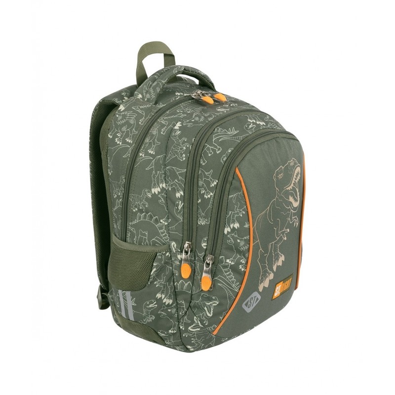 Ghiozdan St.Majewski St.Right T-Rex, 39cm, 3 compartimente, verde kaki, 654015
