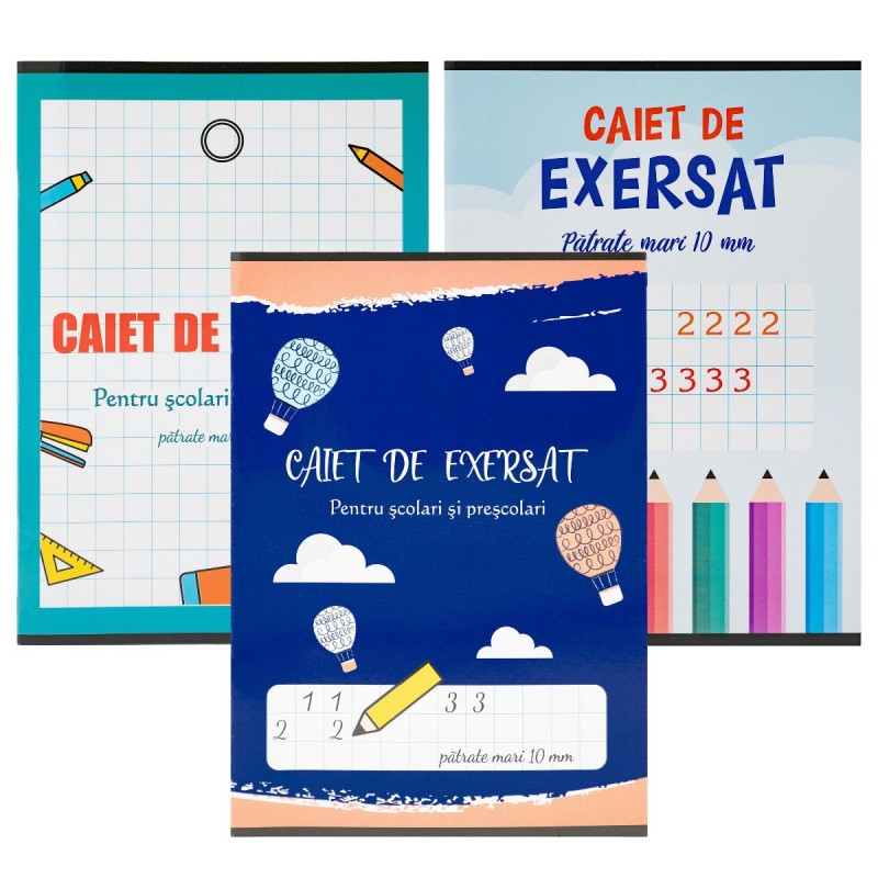 Caiet de exersat ArhiDesign pentru prescolari si scolari, 24 file, patratele mari 10mm