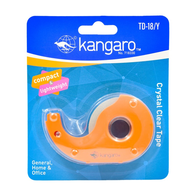 Dispenser birou Kangaro mini TD-18/Y, cu 1 banda adeziva transparenta inclusa, diverse culori