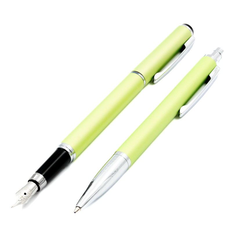 Set cadou stilou + pix Cresco Winner 880059, corp metalic verde pastel clips argintiu